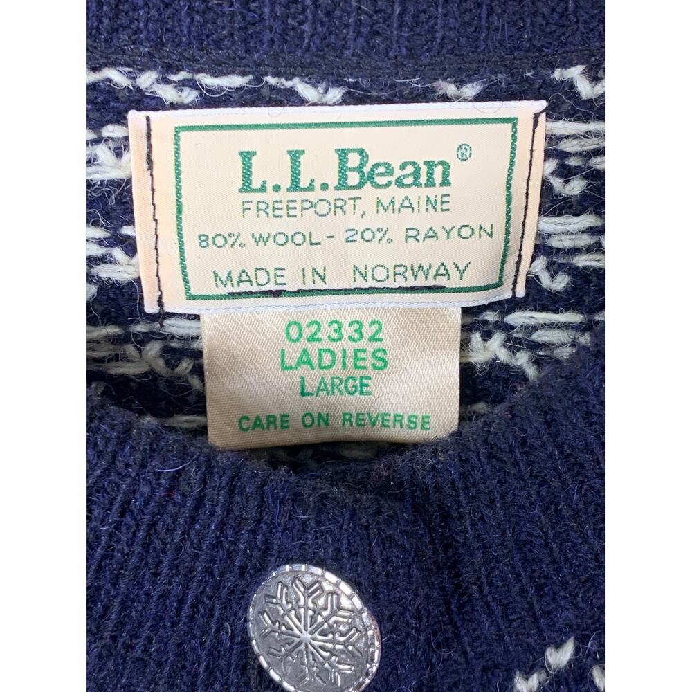 LL Bean Nordic Bird Cardigan Wool Blend Size L Vintage Cabincore - Picture 5 of 7